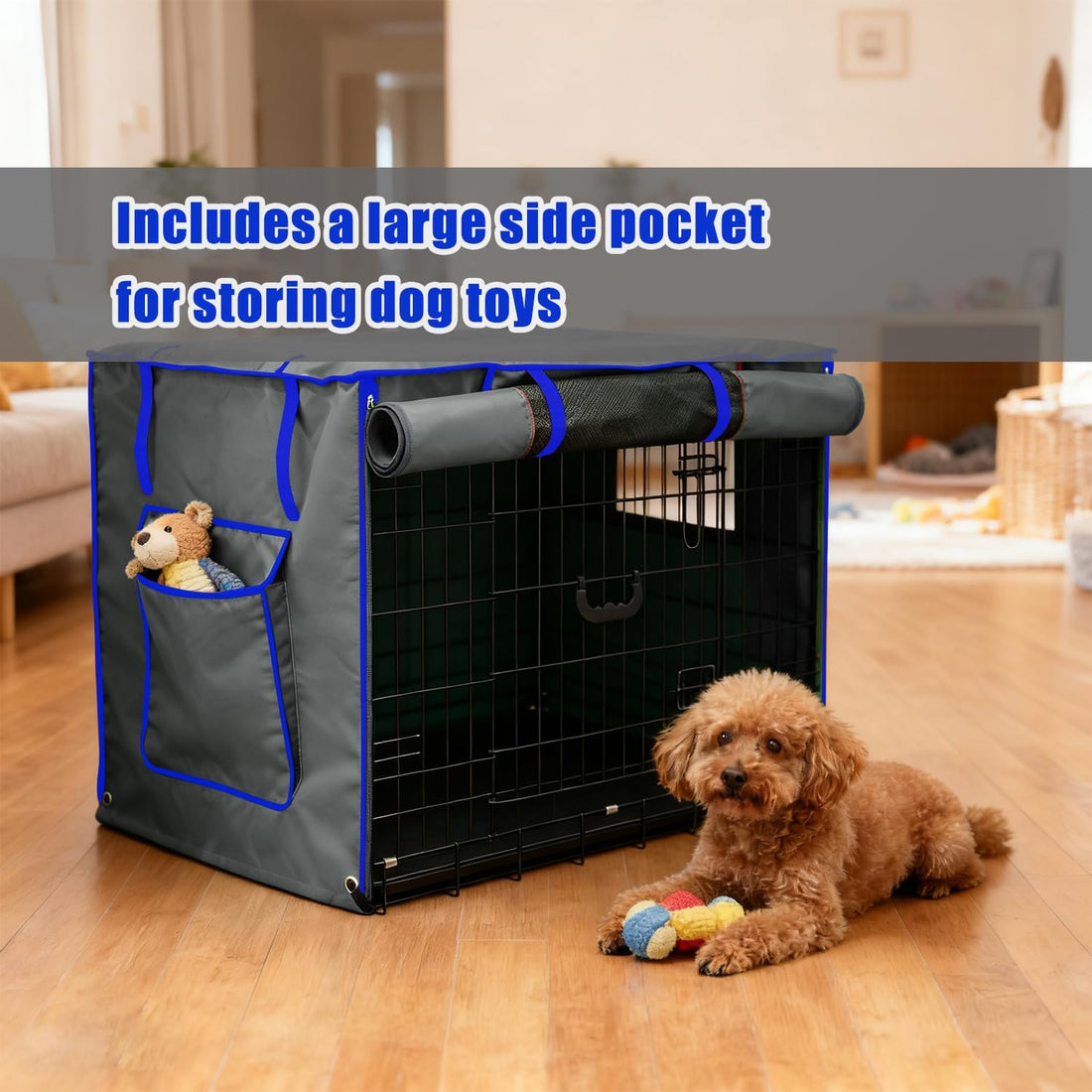 48-Inch Grey Dog Crate Cover, Light-Blocking Roller Shade -Cover Only