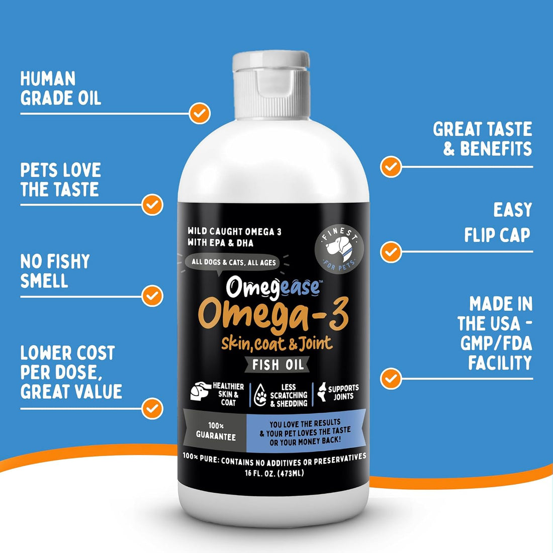 100% Pure Fish Oil for Dogs & Cats 32oz. Loaded with EPA & DHA