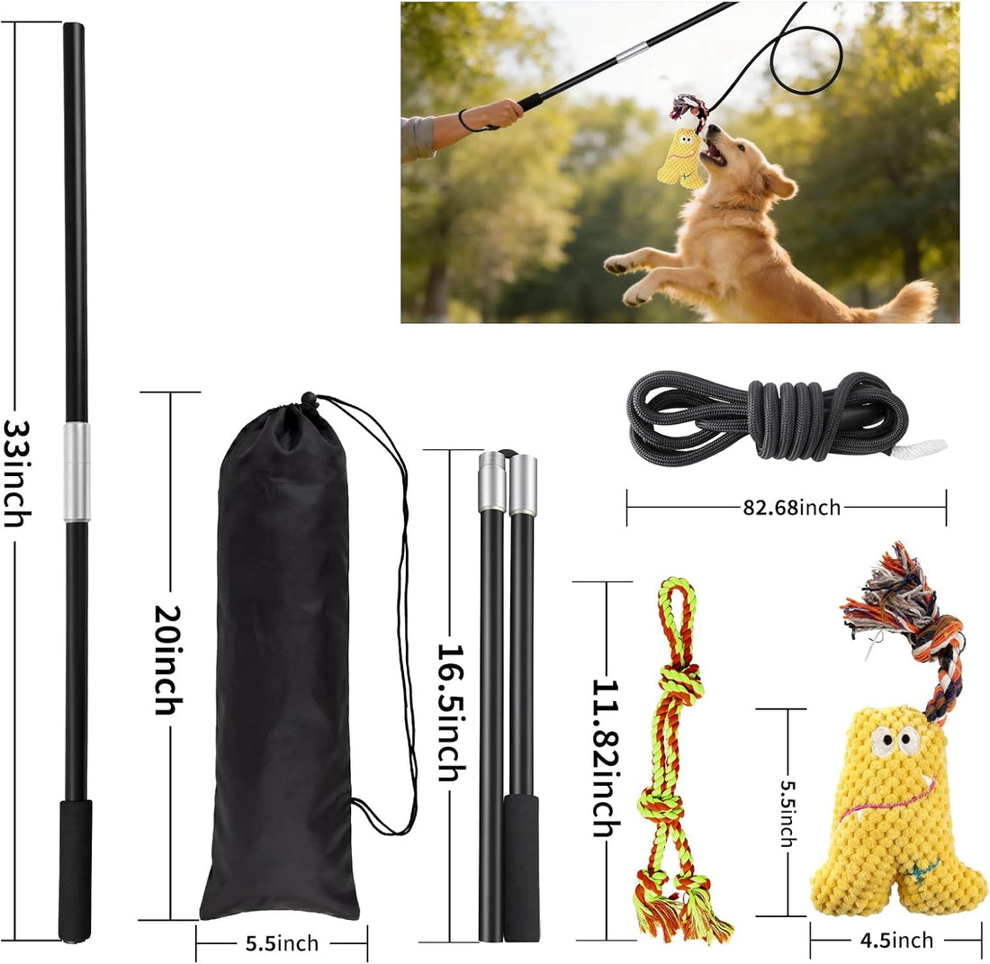 Flirt Pole for Dogs with Squeaker & Rope – Includes XL Carry Bag
