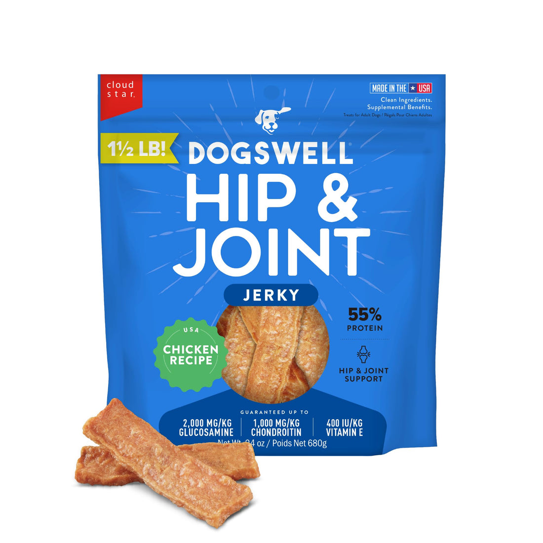 Dogswell Jerky Hip and Joint Dog Treats Grain Free Made in USA Only