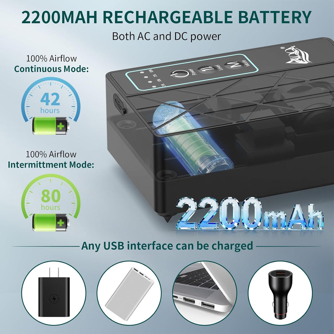 AQQA 30GPH USB Rechargeable Aquarium Air Pump