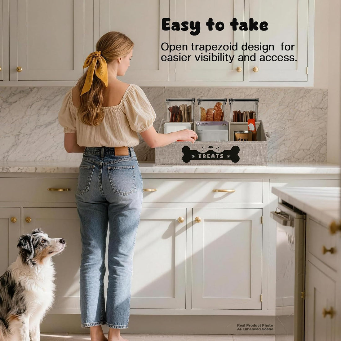 Dog Treat Container, Dogs Storage Organizer with Removable Dividers