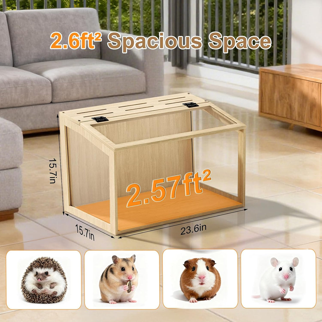 Hamster Cage: 24inch Wooden Small Animal Cage with Warm Light