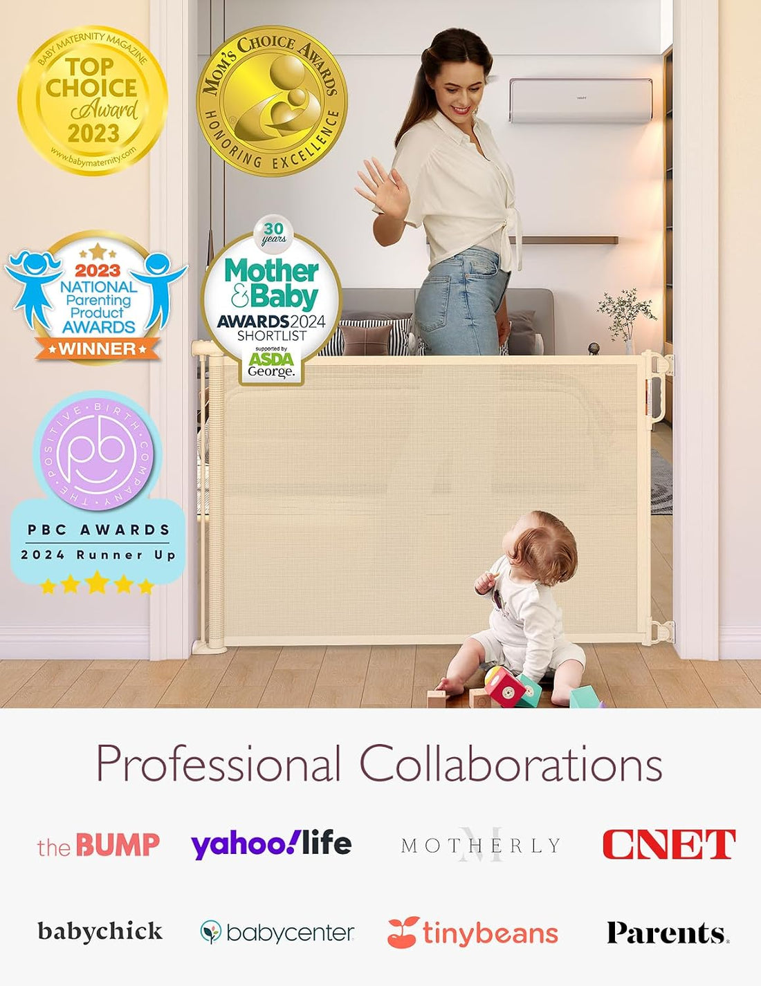 Momcozy Retractable Easy-to-Use Mesh Baby Gate