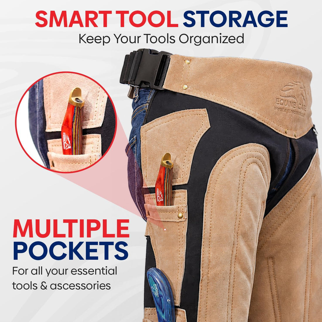 Equine Care Beige Leather Farrier Apron Chaps, Canvas, Back Support