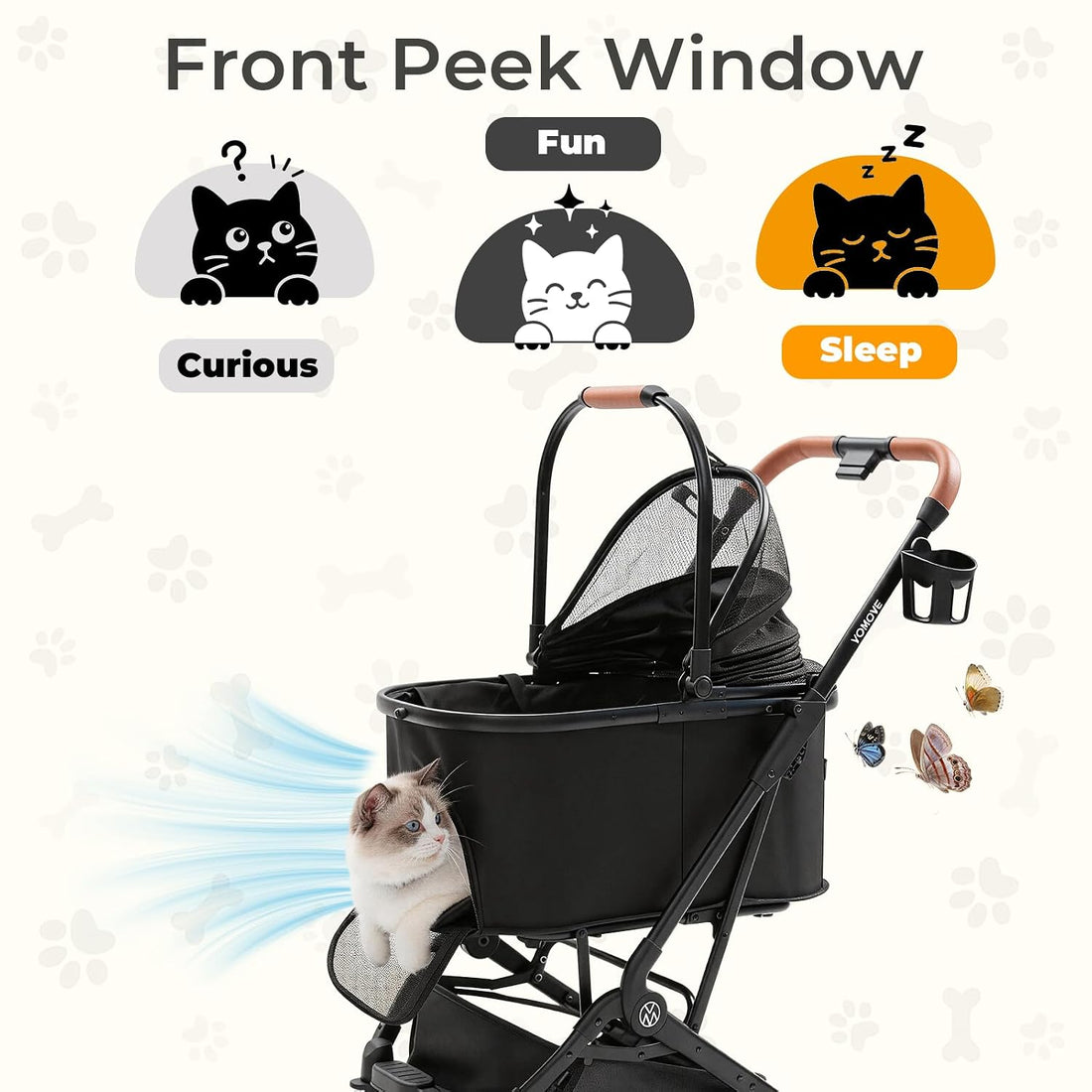 Foldable Pet Stroller for Cats and Small Dog with Detachable Carrier