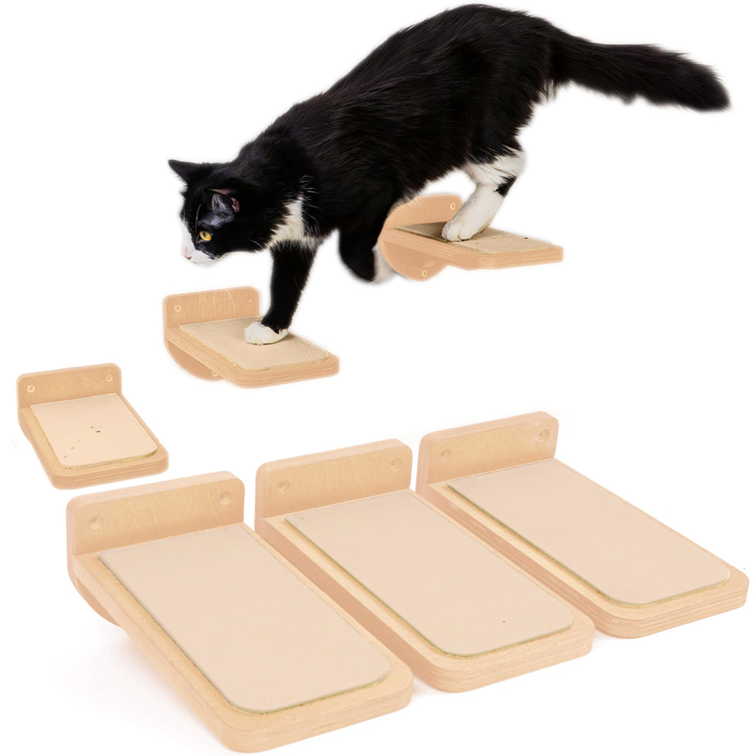 INICIO Cat Wall Stairs, Natural Wood