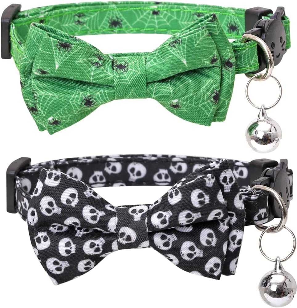 Halloween Cat Collar Breakaway with Cute Bow Tie and Bell for Kitty