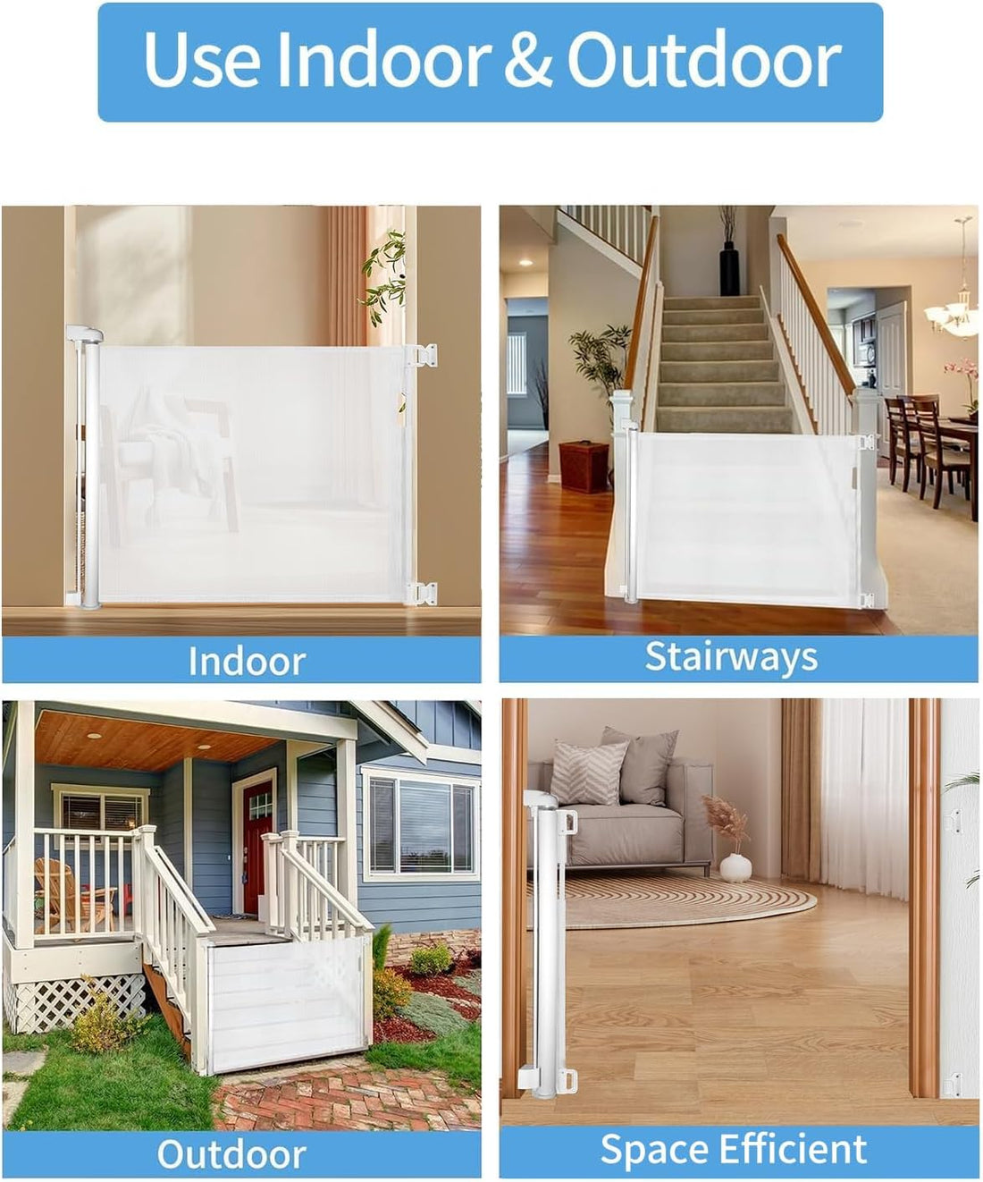Veraste Retractable Mesh Baby & Pet Gate for Doorways and Stairs