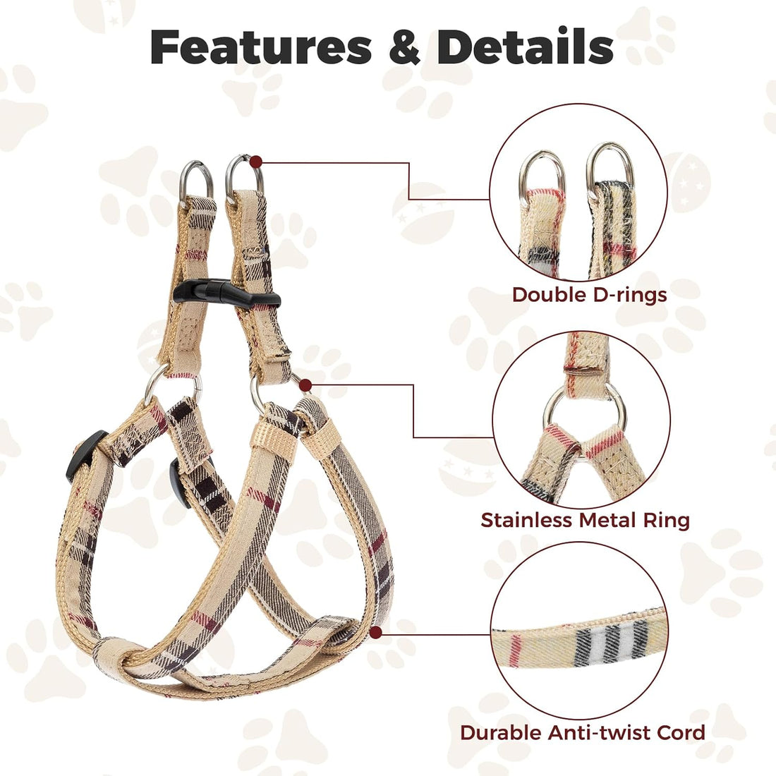 BINGPET No Pull Dog Harness Leash Collar Set,Adjustable Step