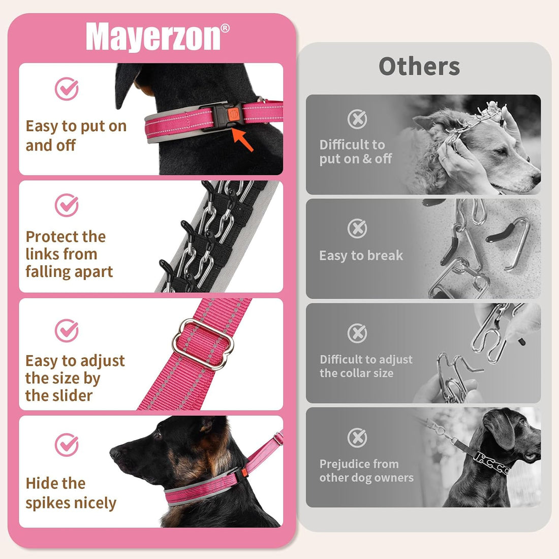 Mayerzon Martingale Dog Training Walking Collar for Pulling | Hot Pink