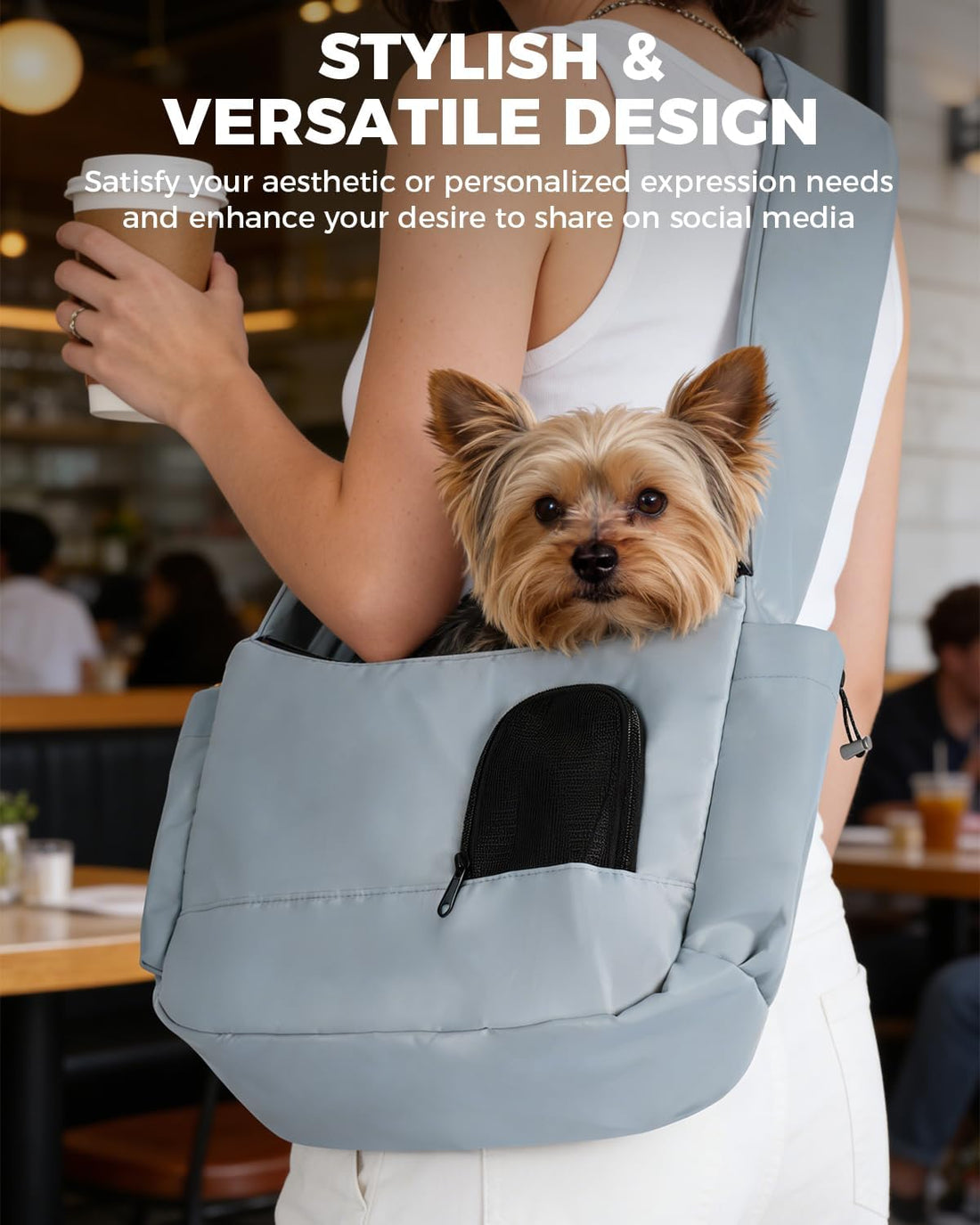 Lightweight Pet Sling Carrier for Small Dogs Under 7Lb, Light Grey