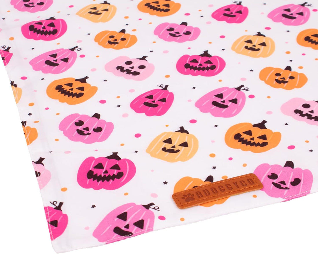 ADOGGYGO Halloween Dog Bandanas Girl, Pink Pumpkin Ghost Dog Scarf