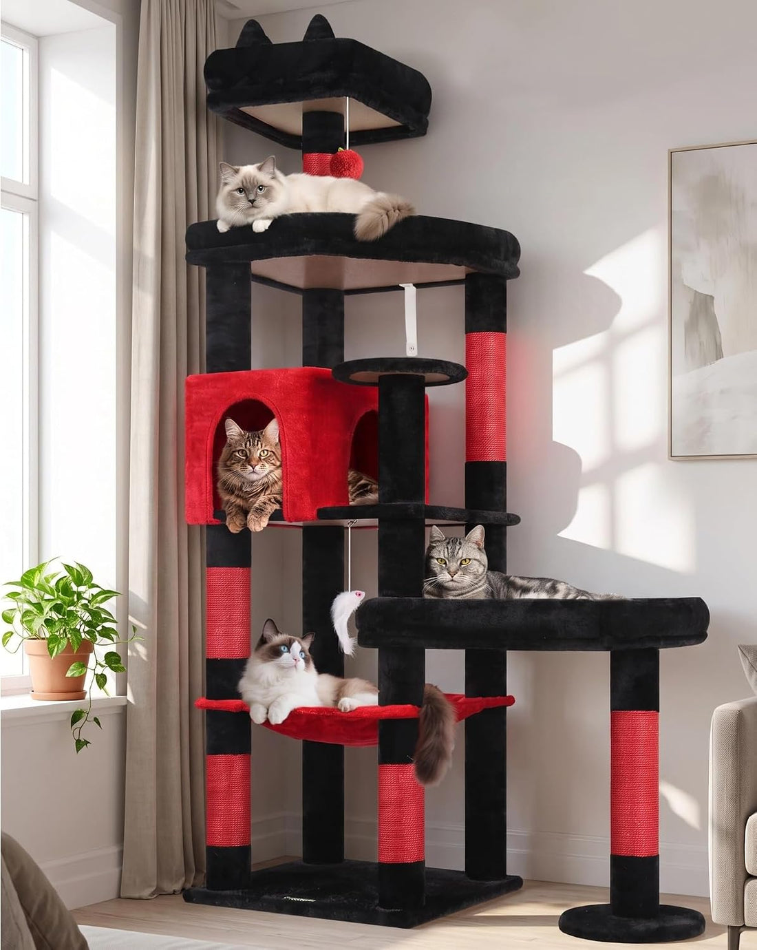 Globlazer 65in Sturdy Cat Tree Tower for Indoor Large Cats, S65