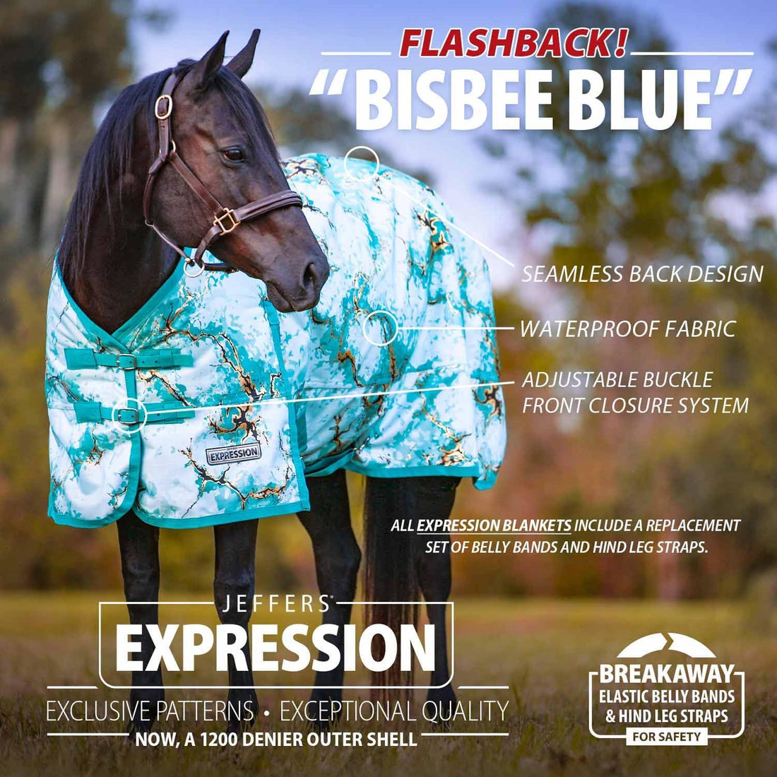 Jeffers 1200D Standard Neck Horse Turnout Sheet, 0G, 84" - Bisbee Blue