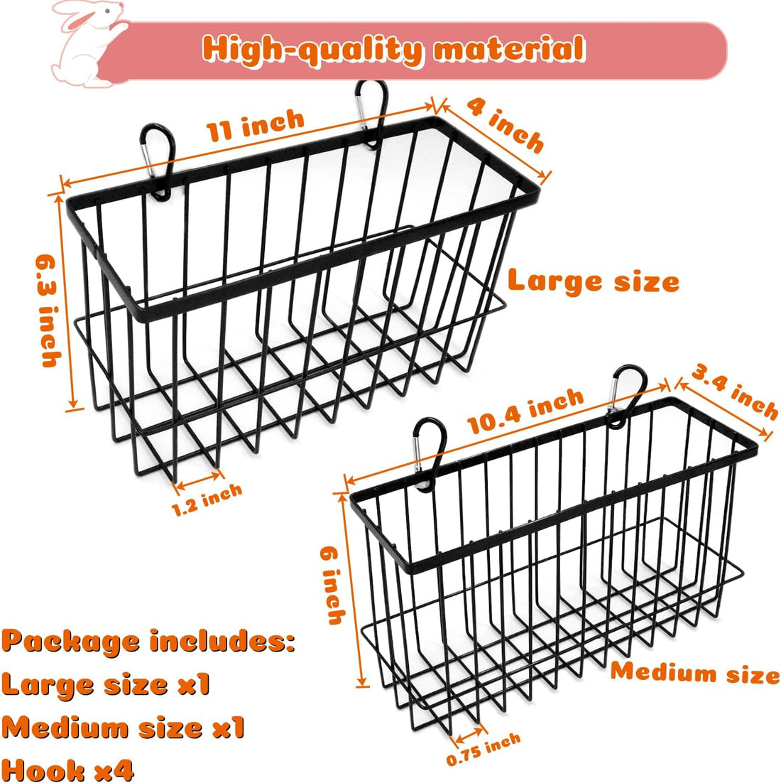 2PCS Rabbit Hay Feeder,Bunny Hay Feeder Rack with Metal Frame