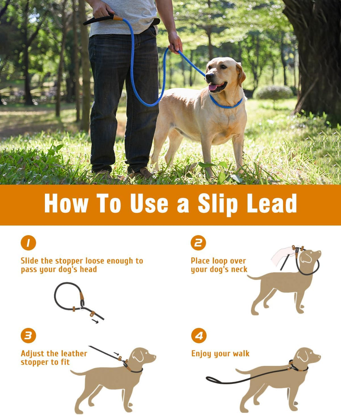 lynxking Dog Leash Slip Lead, Braided Padded Loop Leash 5ft 6ft 8ft