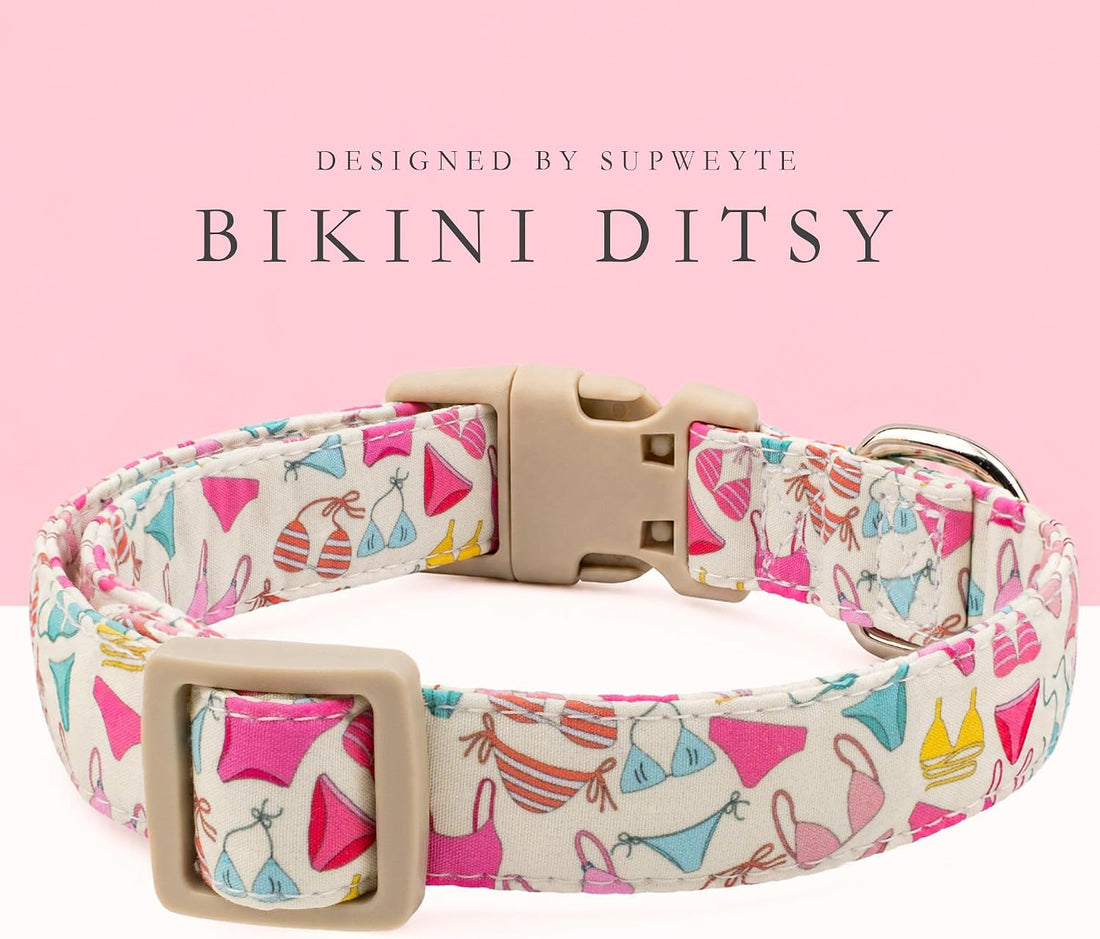 Cute Summer Beach Dog Collar for Girls, Bikini Print XS