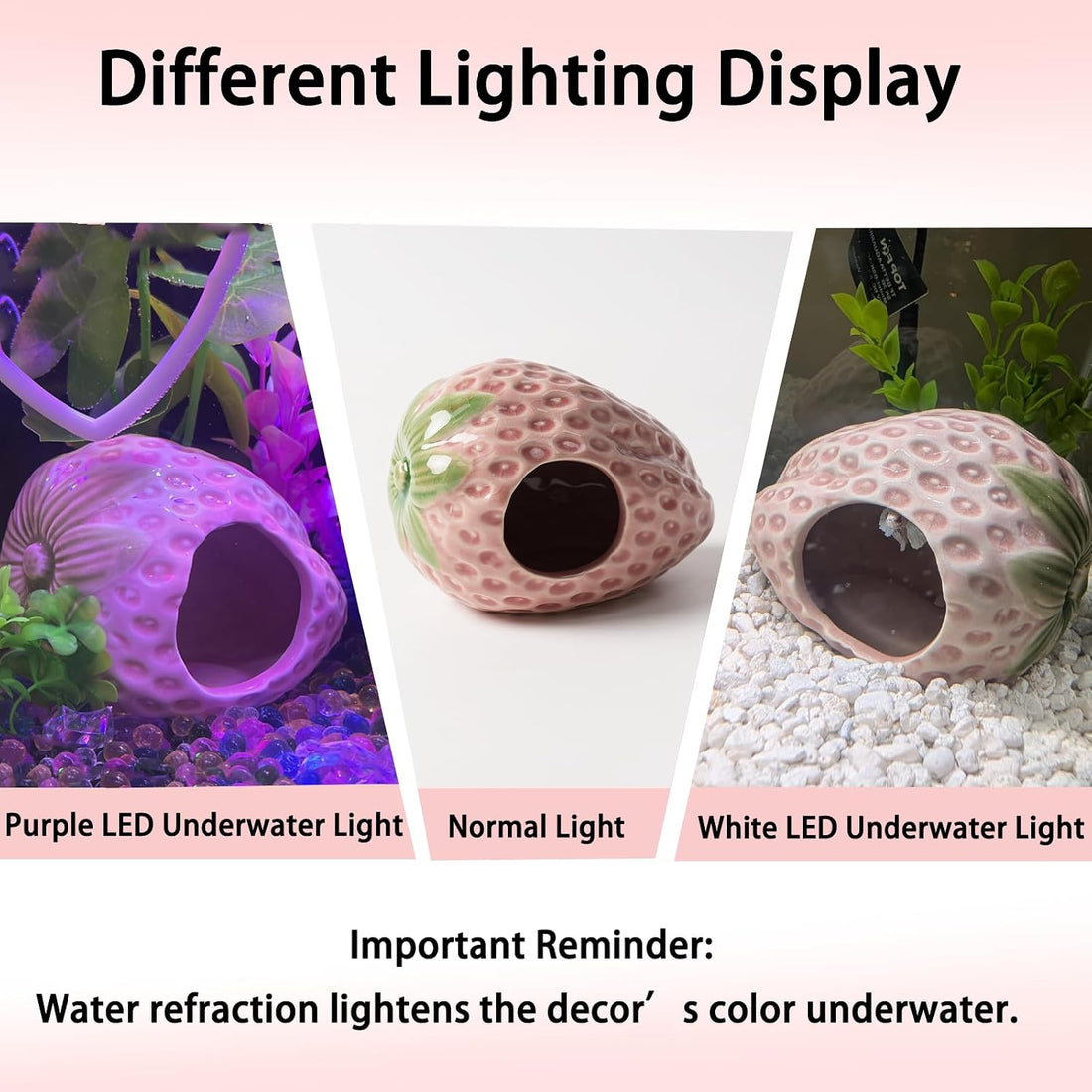 Pink Aquarium Decor Ceramic Cute Strawberry Betta Fish Tank Cave