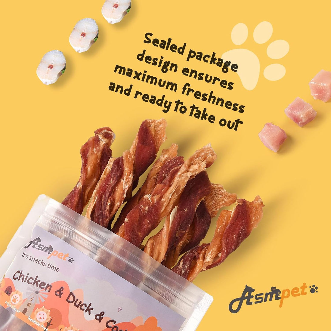 Dog Jerky Treats, Triple Flavor Chicken Duck Cod Jerky Twists