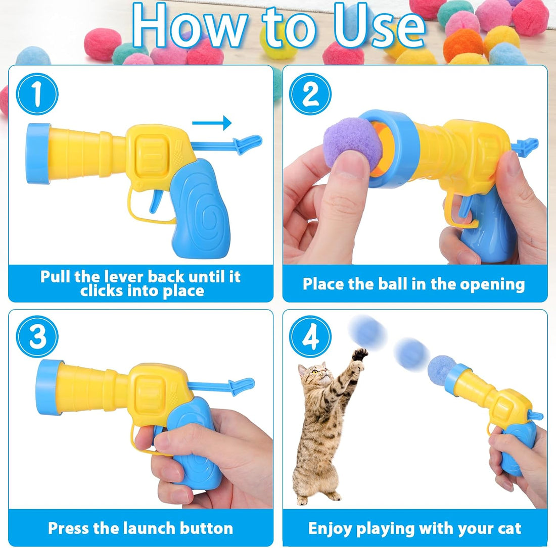 Mity rain 102PCS Cat Ball Launchers & Pom Pom Balls Interactive Cat