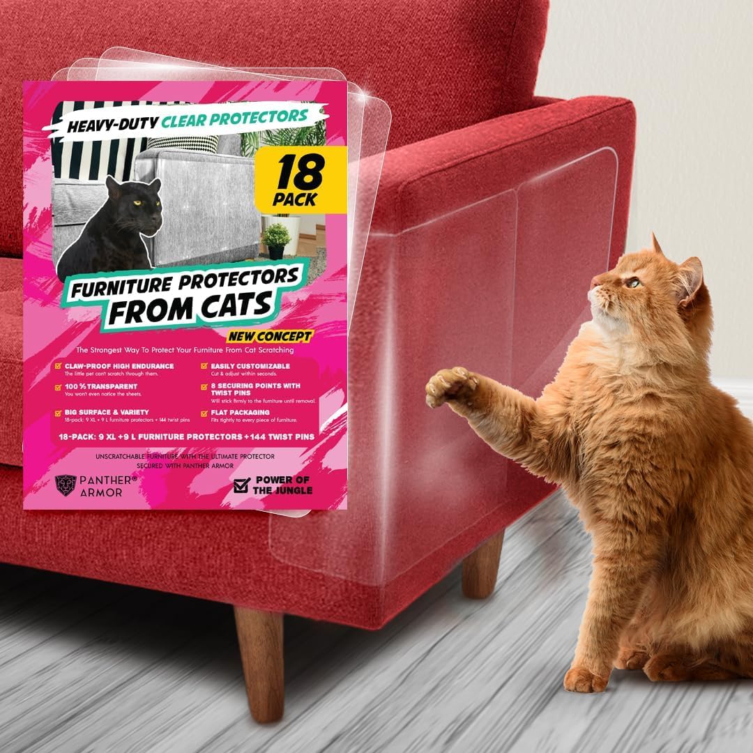 Panther Armor Cat Furniture Protector, 12 Clear Sheets with Twist Pins