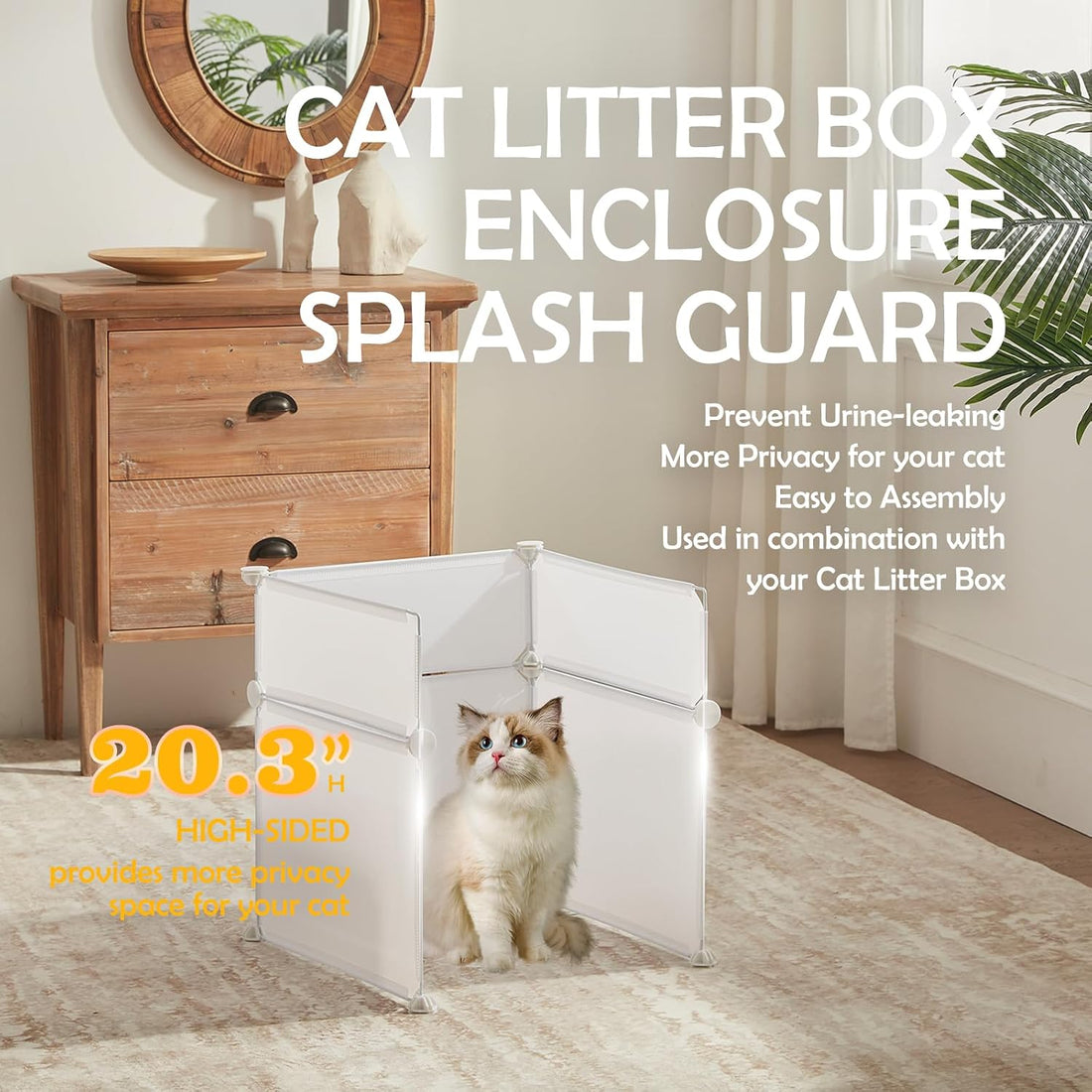 MEEXPAWS Cat Litter Box Enclosure, Splash Guard, Pee Shield High Walls