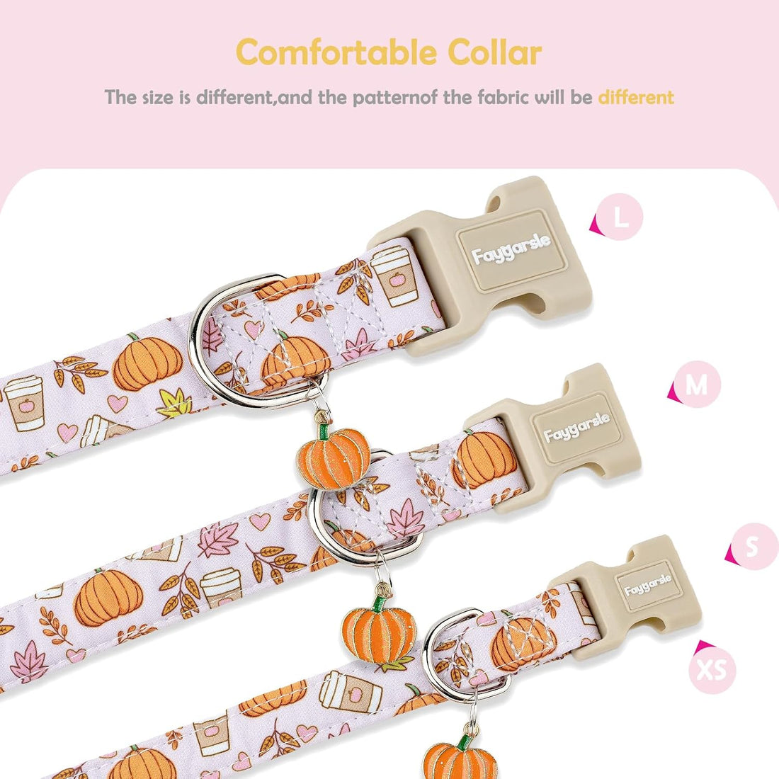 Faygarsle Cute Pink Fall Dog Collar Pumpkin and Leaves Pattern