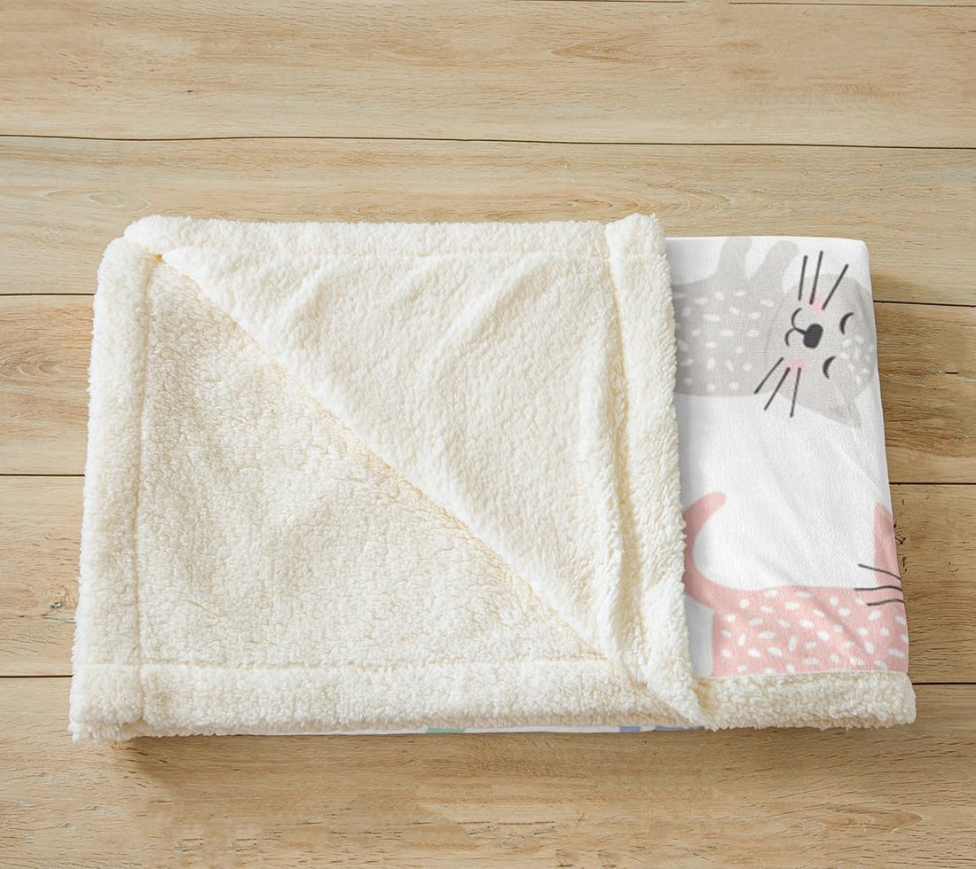 Cat Sherpa Blanket Cute Kitten Cat Fleece Throw Blanket Colorful Cat