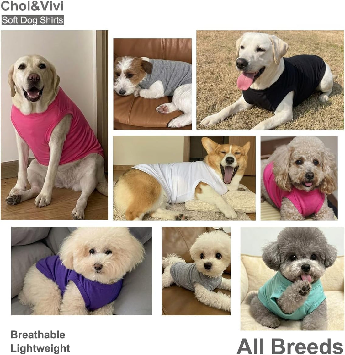 Chol&Vivi Dog Shirt Clothes, 2pcs Shirt for Large Size Dog
