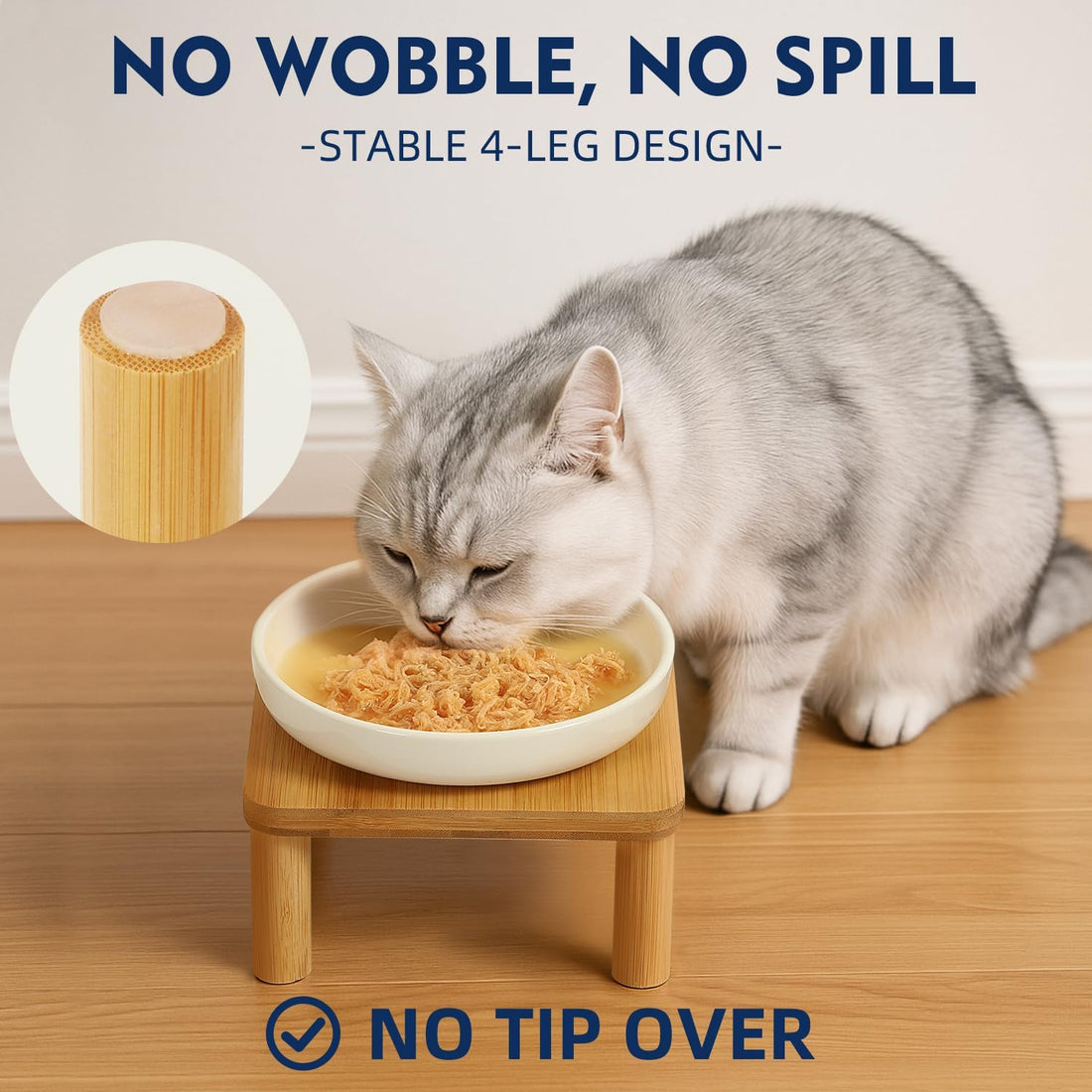 DoogCat Raised Cat Bowl, Elevated Cat Bowls with Bamboo Stand