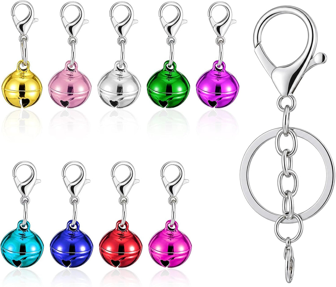 9 PCS Cat Bell for Cat Collar with Keychain Colorful Small Dog Collar