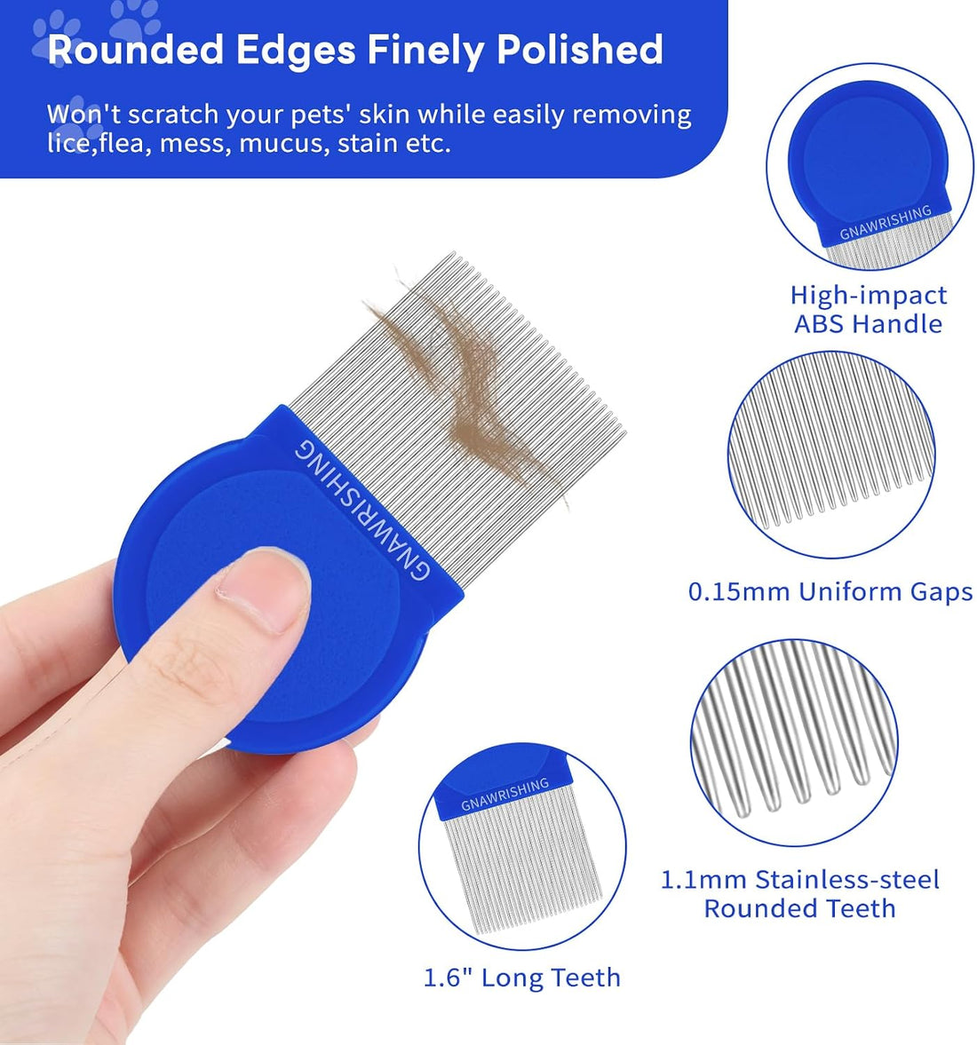 GNAWRISHING Flea Comb 4Pcs with High Strength Teeth Pet Tear Stain