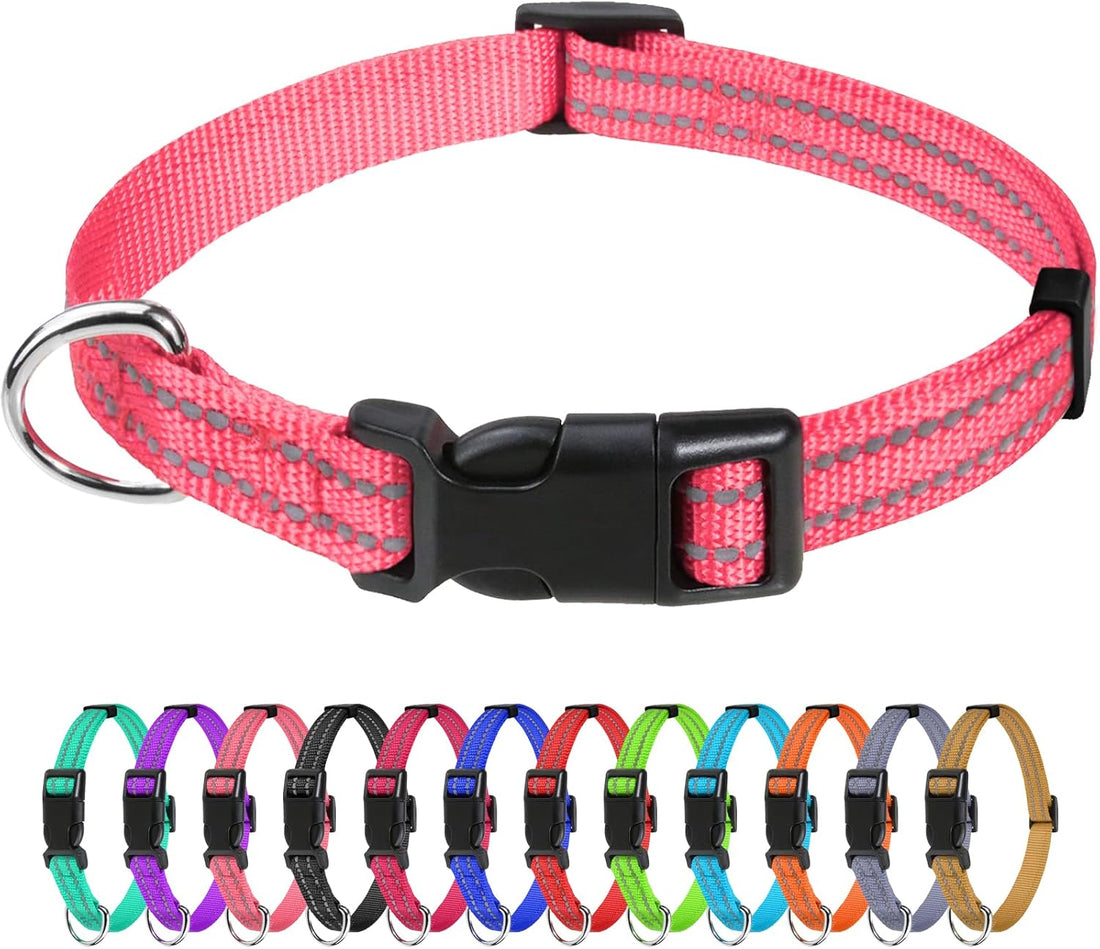 TagME Small Dog Collar, Reflective Puppy Collar, Baby Pink, 3/8" Width