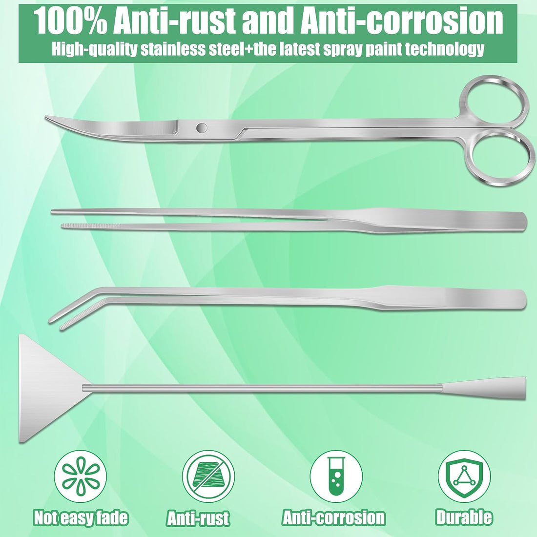 Aquarium Aquascape Tools Kit, 4 Pcs Stainless Steel Aquascaping Set