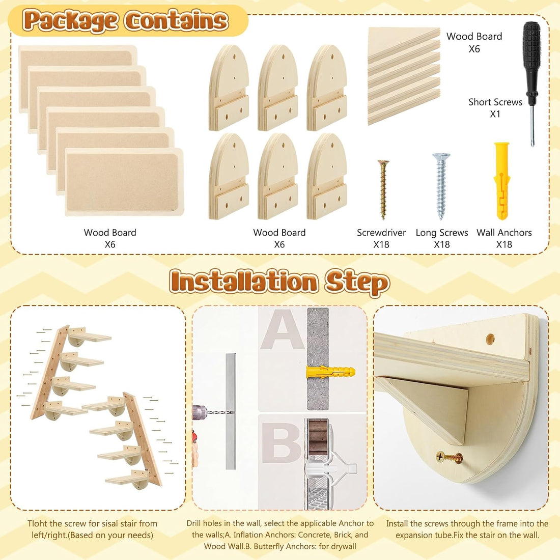 SiliFine Cat Wall Stairs Climbing Steps, Set of
