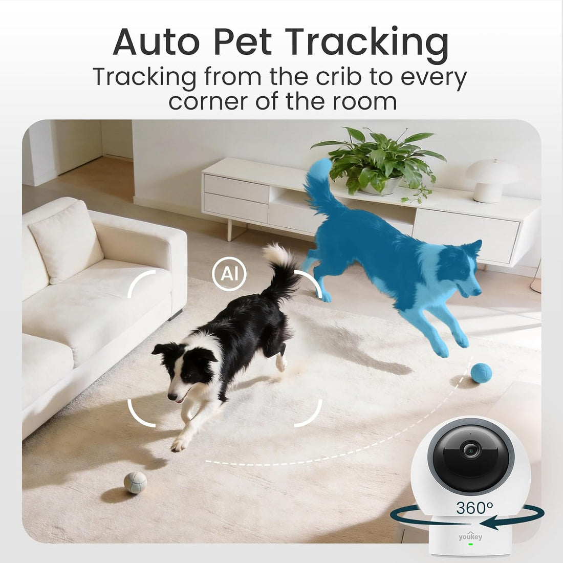 youkey 2.5K HD Indoor Pet Camera, Two-Way Audio Chat to Your Pets