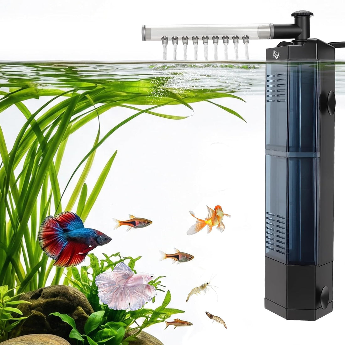 AQQA Internal Aquarium Filter for 2-10 Gallon Tank, Adjustable Flow