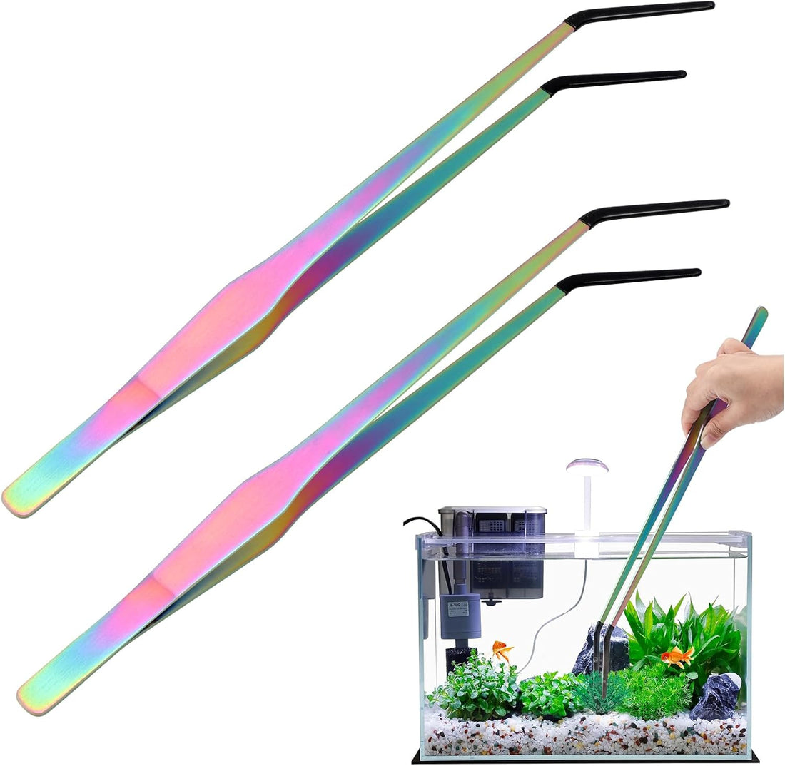 OLIISS Iridescent Reptile Feeding Tongs with Rubber Tips, 10.6"