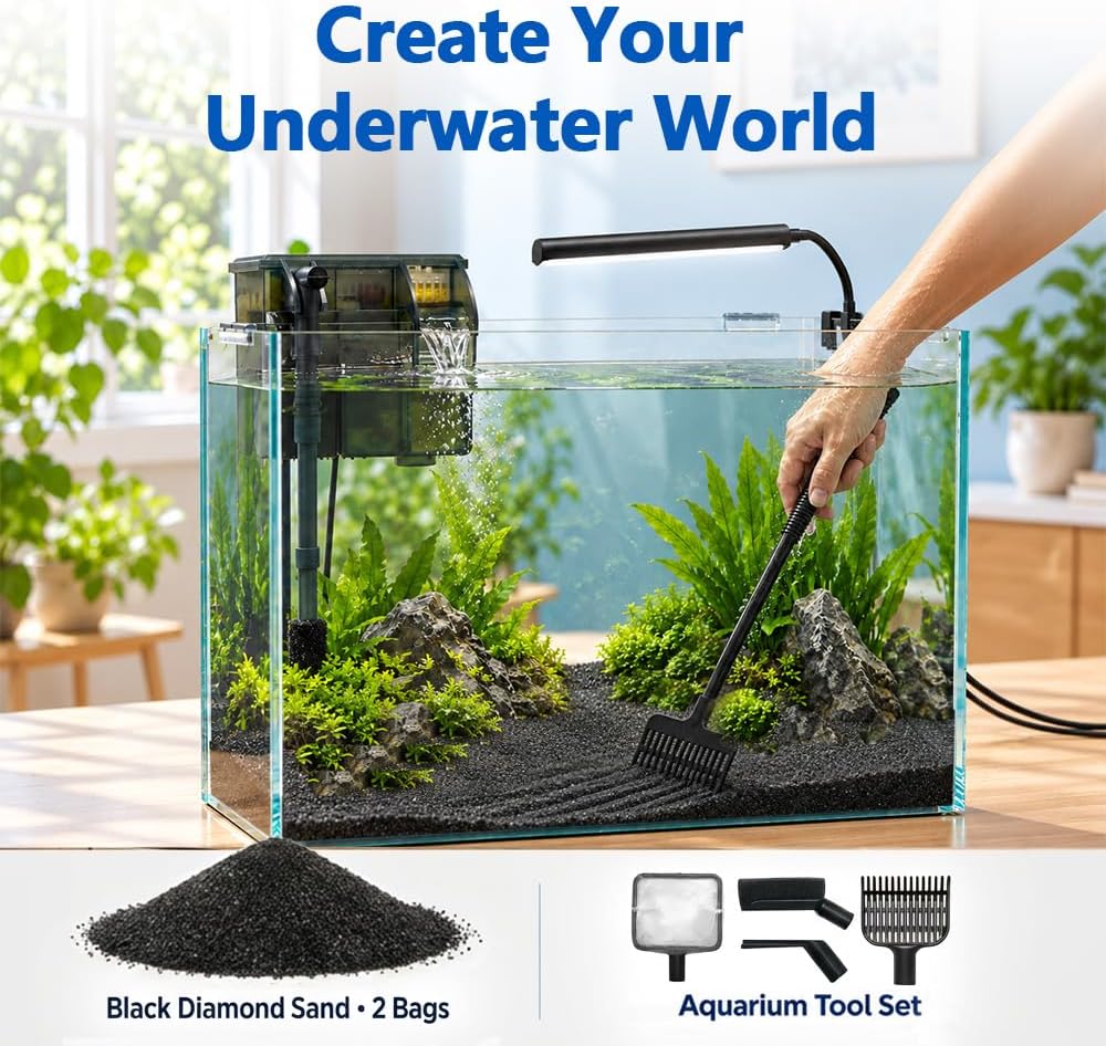 10 Gallon Fish Tank Set Glass Aquarium Kit Starter Set