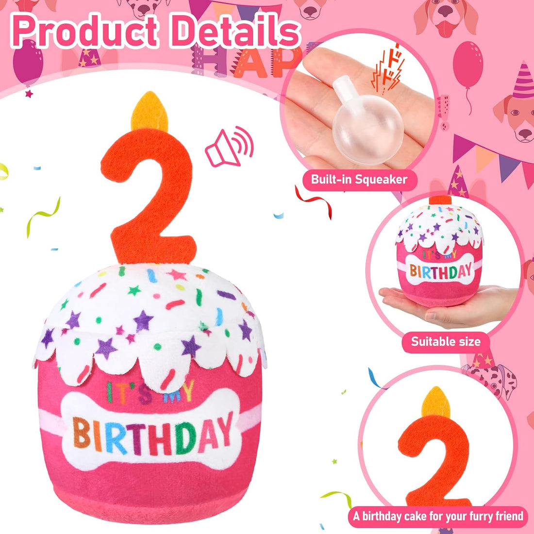 Dansydaisy Dog Birthday Cake Toy Squeaky Plush Gift