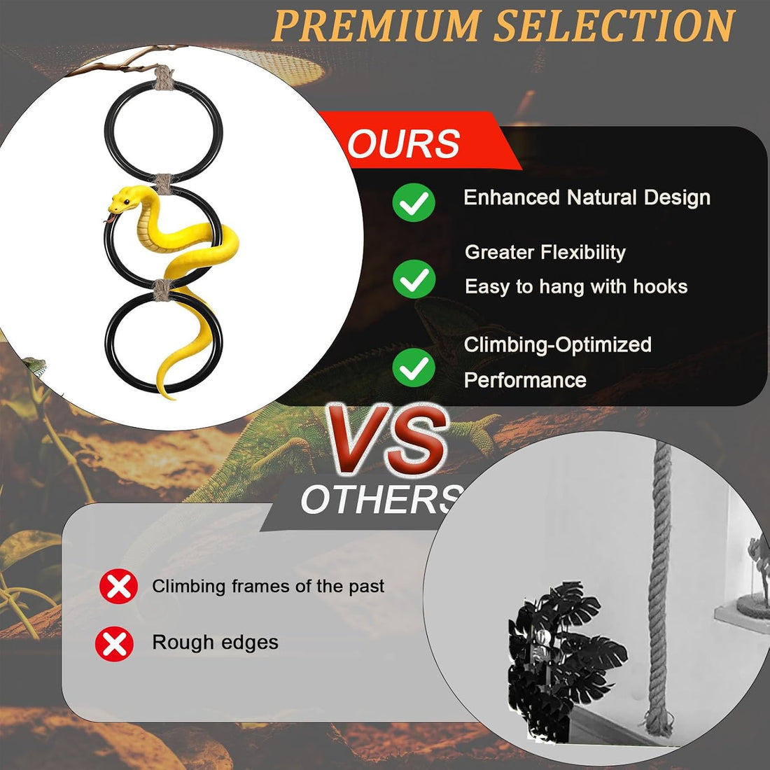 Ball Python Tank Accessory with 1 Pack Snake Climbing Ring for Decor