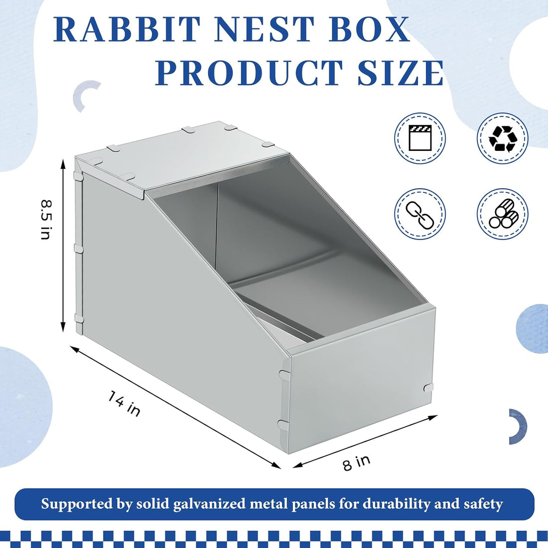 1 Pcs Galvanized Metal Rabbit Nesting Box, 14.5 * 8.5 * 8 Inch