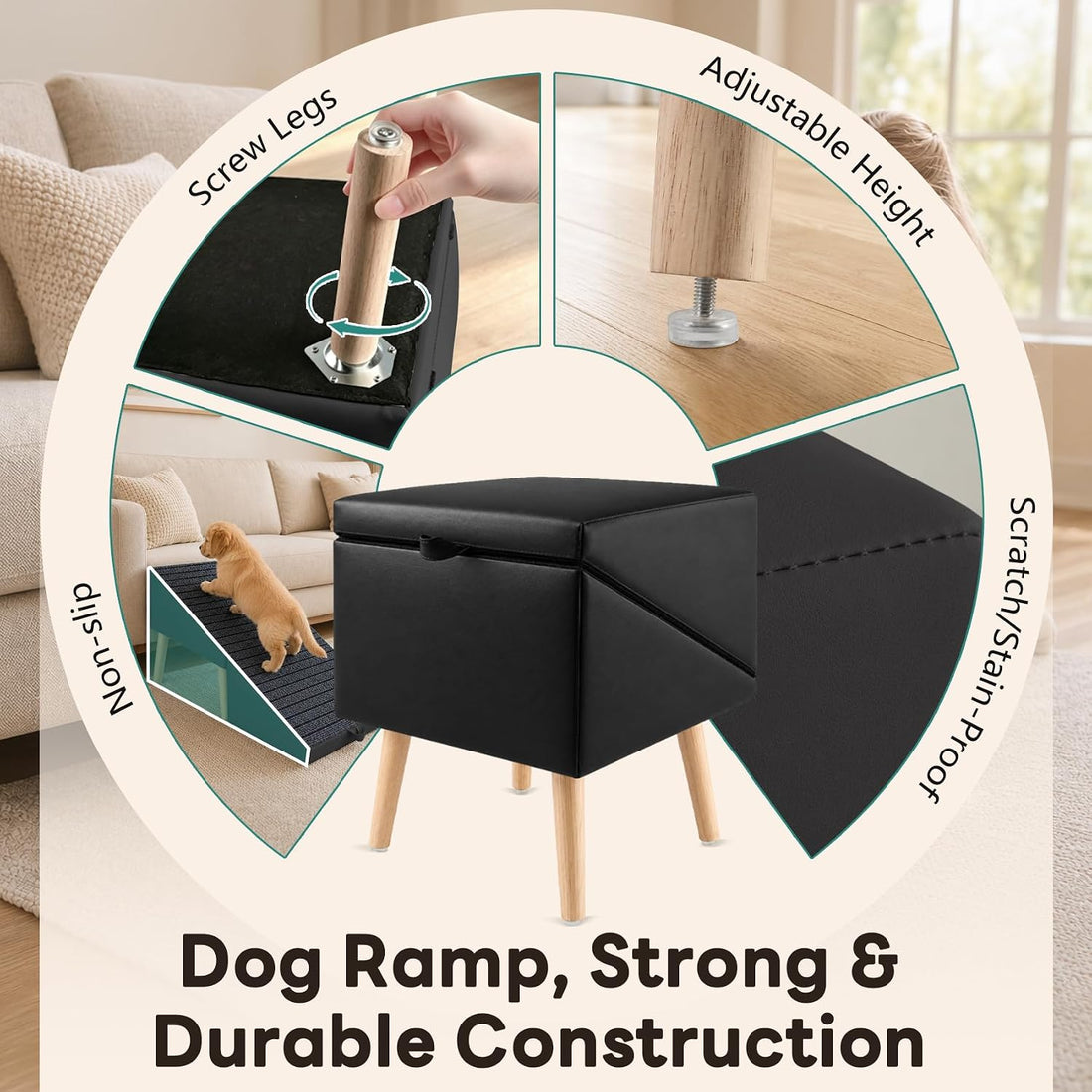 2-in-1 Foldable Dog Ramp Ottoman for Couch