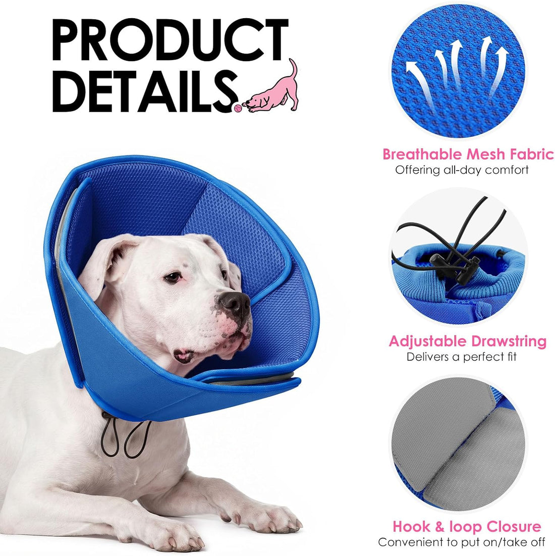 AOFITEE Soft Dog Cone, Adjustable Cone for Dogs After Surgery