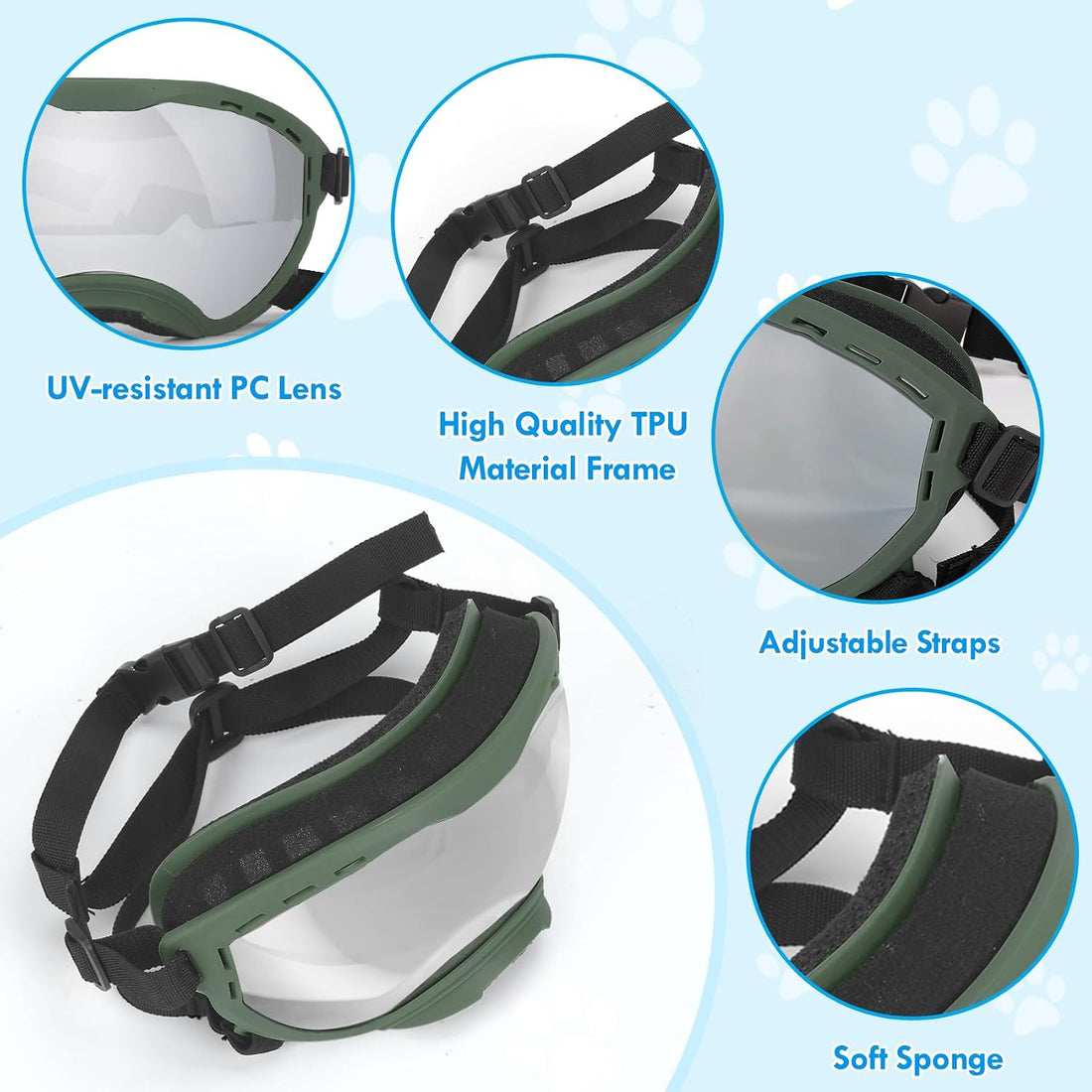 Flantor Dog Goggles for Large Dogs, UV Wind Dust Fog Protection