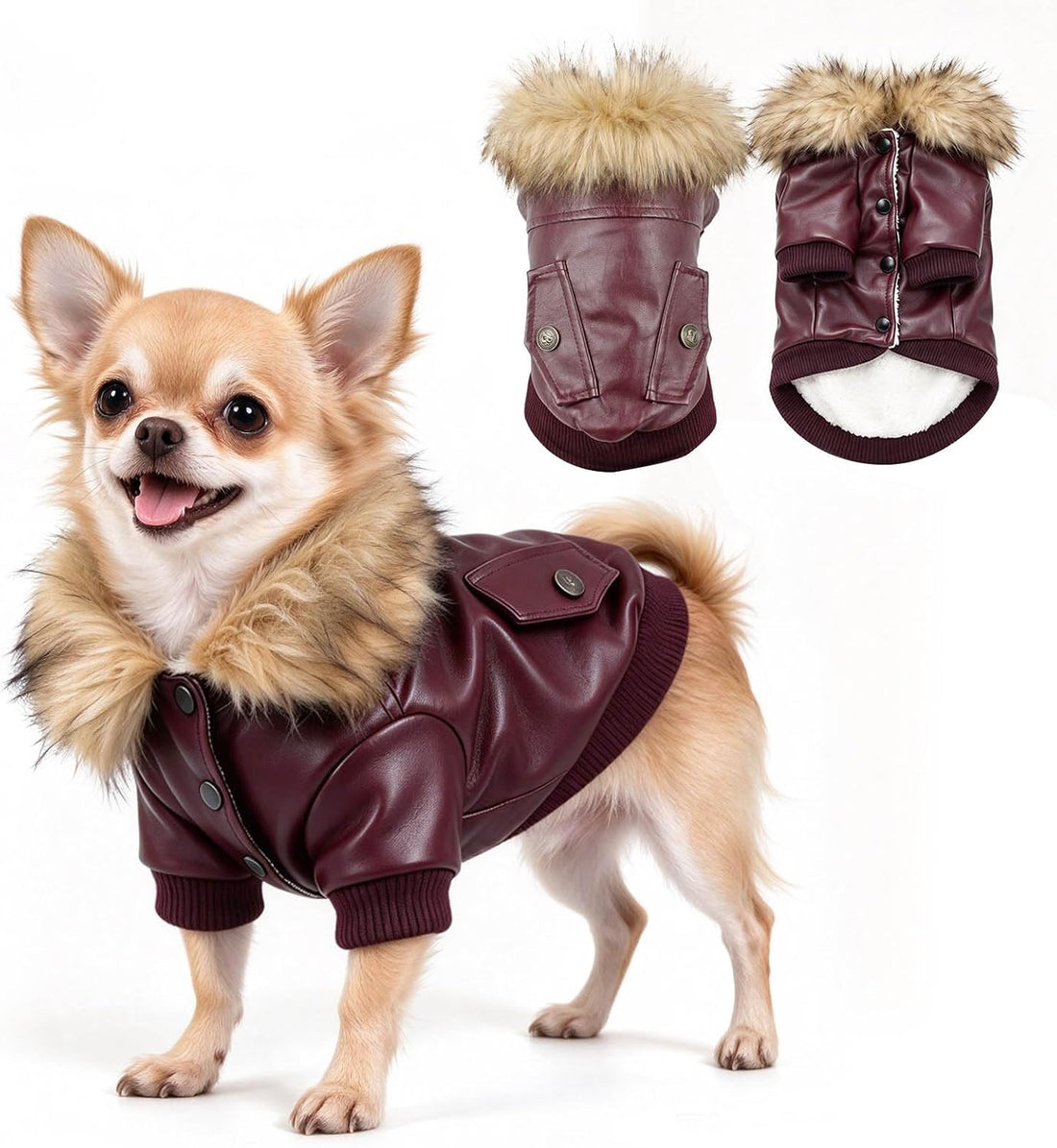 LESYPET Dog Leather Jacket for Small Dogs