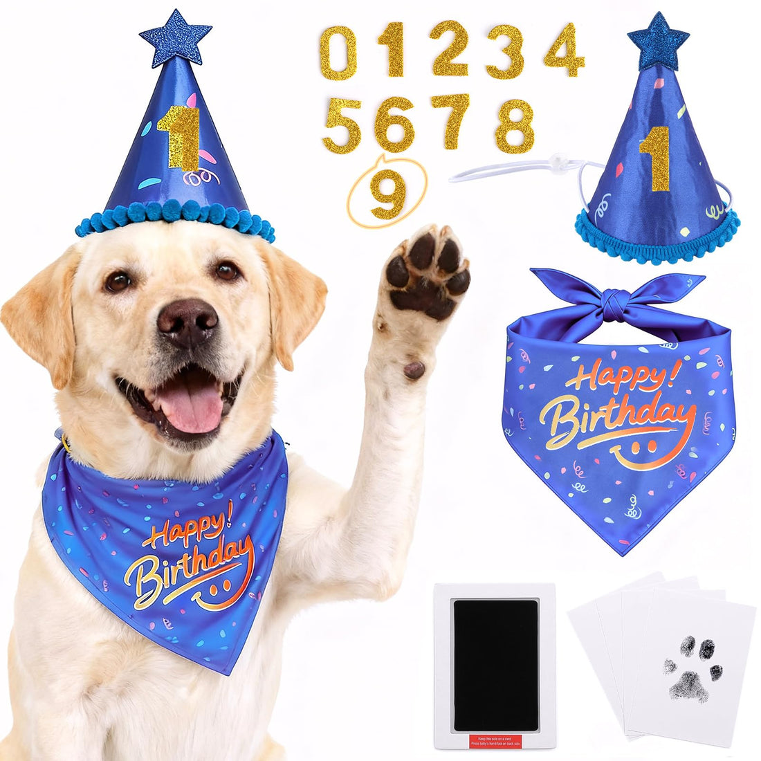JZXOIVA Dog Birthday Party Supplies with Paw Print Kits