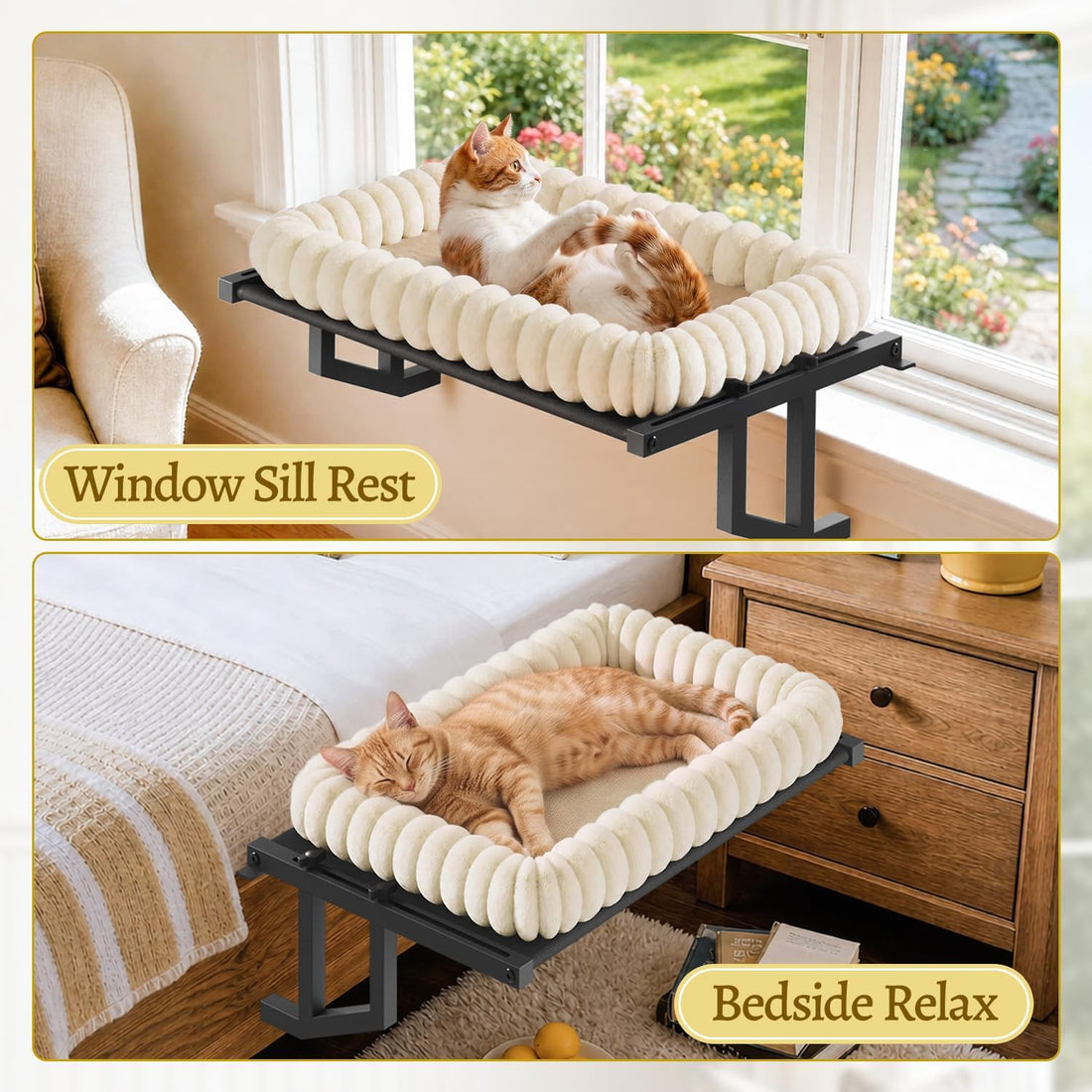Cat Window Perch Hammock Seat Bed for Cats Inside, Metal, Beige
