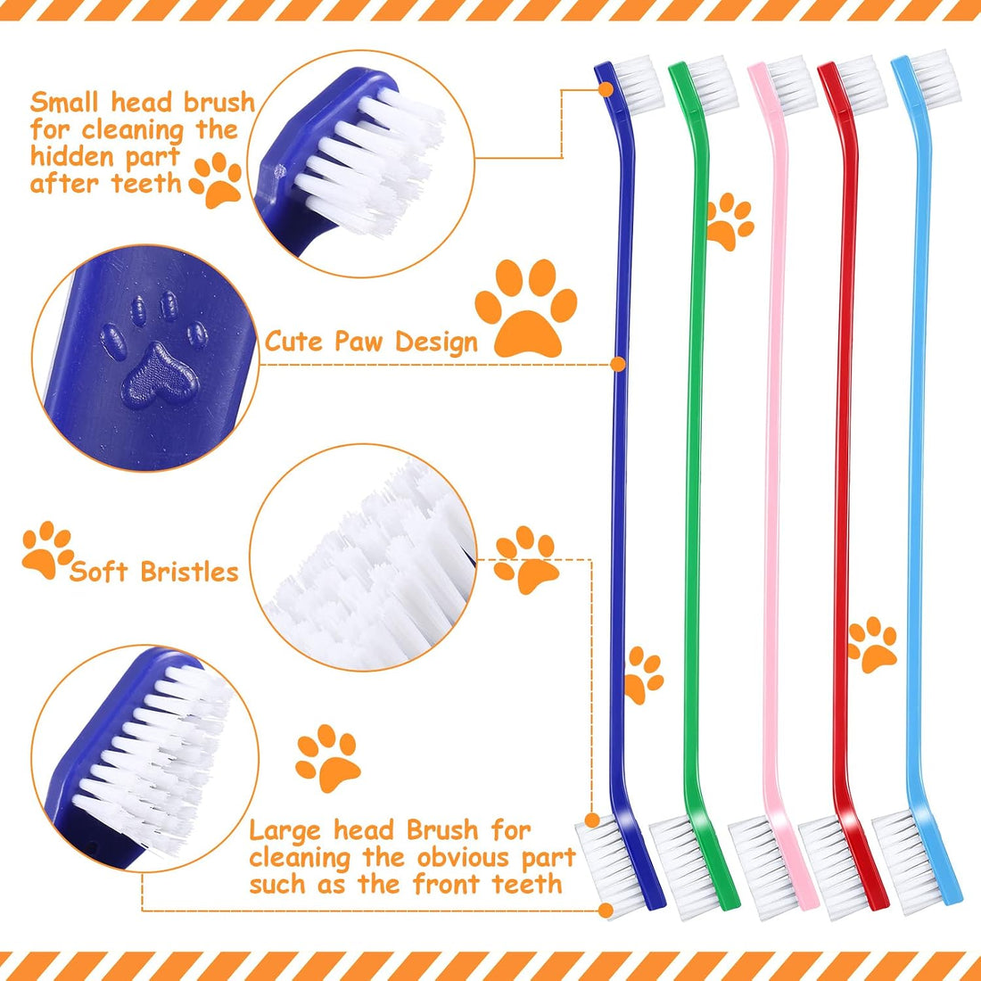 Honeydak Dog Toothbrush Bulk Dual Headed Dental Brushes Dogs Tooth